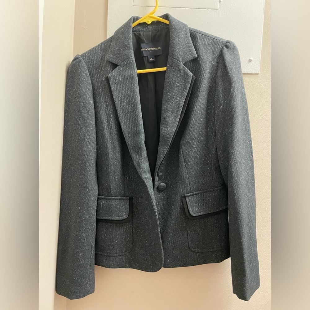 Banana Republic Grey & Black Textured Suit Blazer
